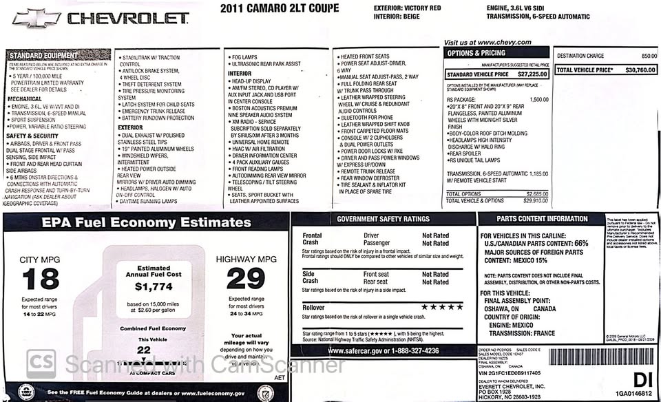 2011 Chevrolet Camaro 2LT RS